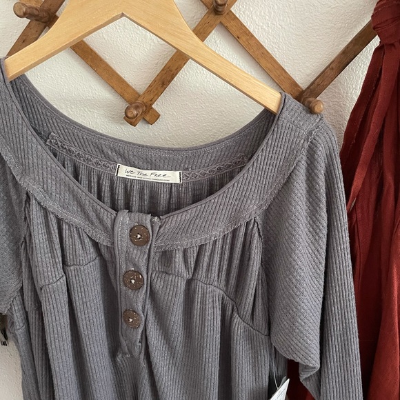 NWT Free People storm grey Henley long sleeve thermal - Picture 7 of 10